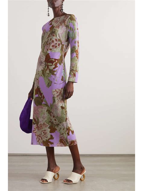 Dries Van Noten Floral Print Crepe De Chine Midi Dress Net A Porter