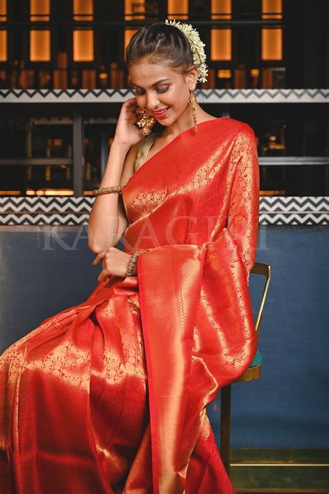 Get The Amazing Bright Red Kanjivaram Saree Online On Karagiri Flat