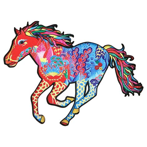 G+D Puzzles for Adults - Horse Wooden Puzzle - Unique Colorful Wooden ...