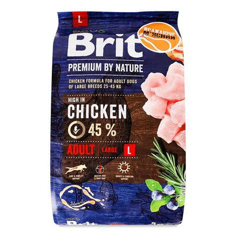 Корм для дорослих собак Brit Premium «Едалт» L з куркою сухий 3кг ...