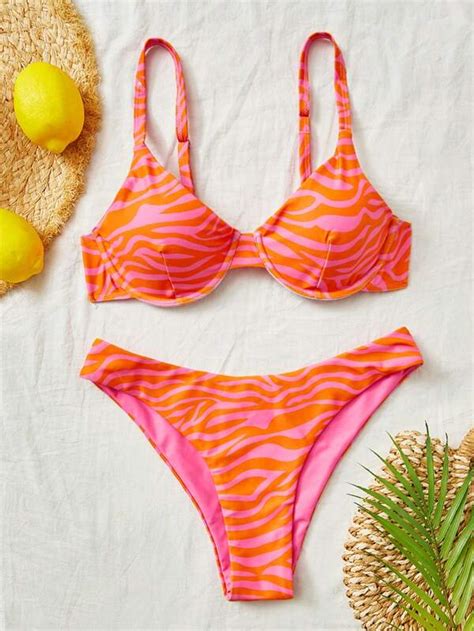 Shein Swim Vcay Ba Ador Bikini Con Aro De Rayas De Cebra Moda De