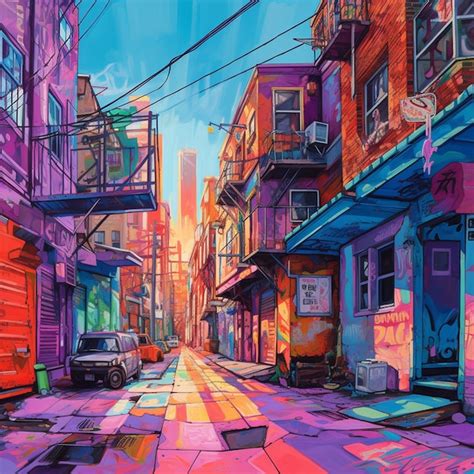 Premium Ai Image Painting Of A City Street With A Car Parked On The