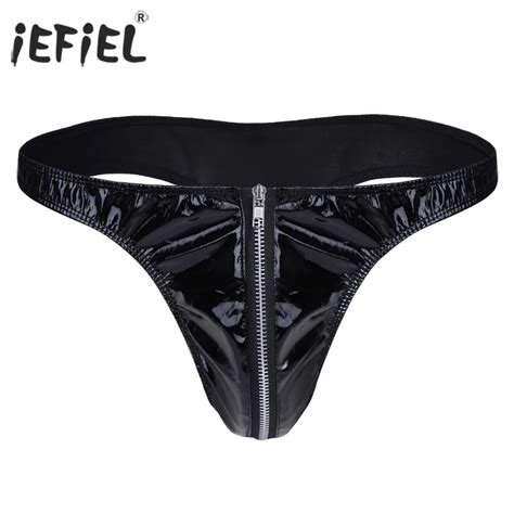 IEFiEL Lingerie pour hommes slip Gay avec fermeture éclair frontale ouvert en PU sous