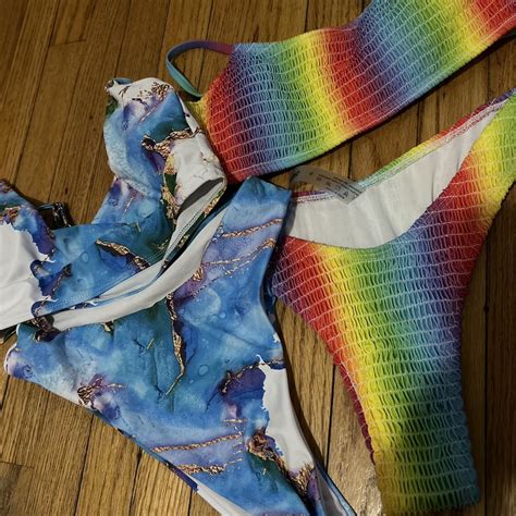 Colorful Bikini Set Pack Comes With Blue And White Depop