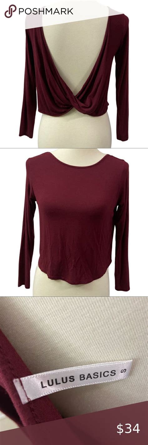 Lulus Basics Burgundy Crop Top Low Back Twist Backless Small Long