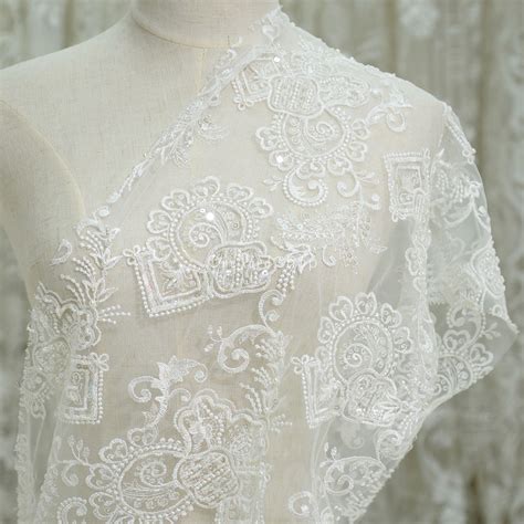 Sequins Beaded Abstract Pattern Embroidered Lace Fabric Oneyard