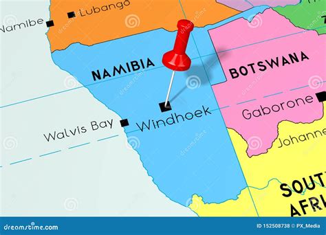 Namibia, Windhoek - Capital City, Pinned on Political Map Stock ...