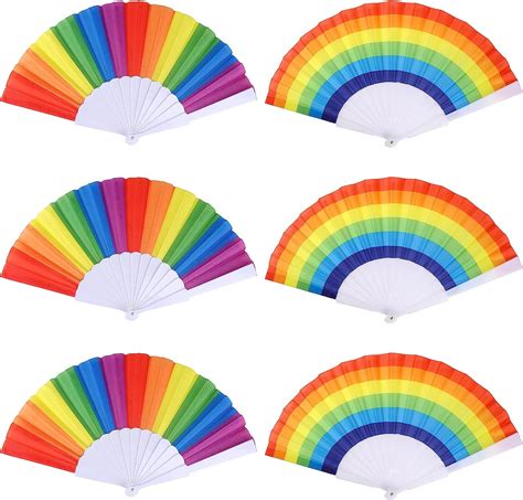 LINLIN Pcs Rainbow Fans Decorations Hand Held Folding Fan Rainbow Gay Pride Party Favor