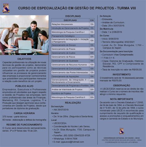 Curso De Especialização Em Gestão De Projetos Conselho Regional De