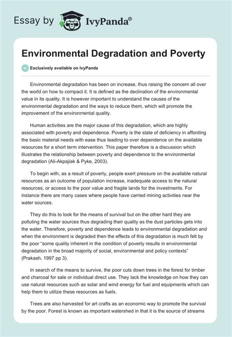 Environmental Degradation and Poverty - 1174 Words | Research Paper Example