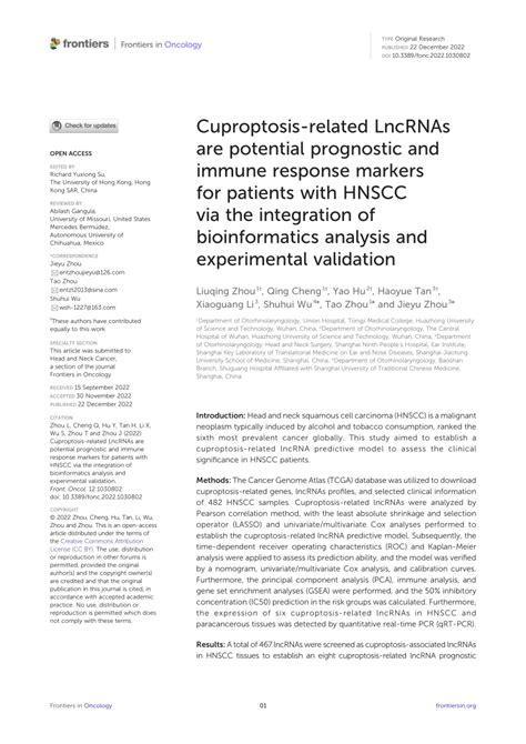 Pdf Cuproptosis Related Lncrnas Are Potential Prognostic And Immune