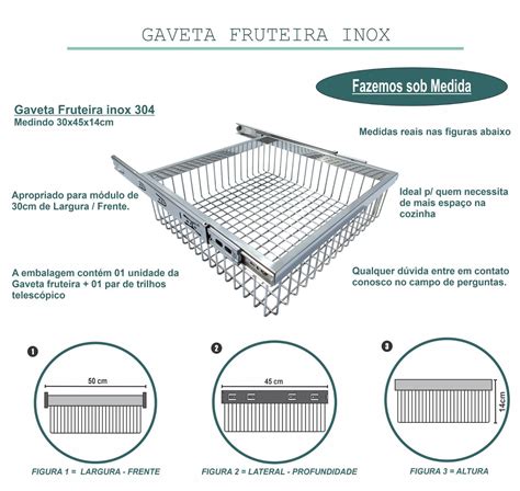 Gaveta Fruteira De Embutir X X Cm Inox M Dulo Cm Mdf Inotec