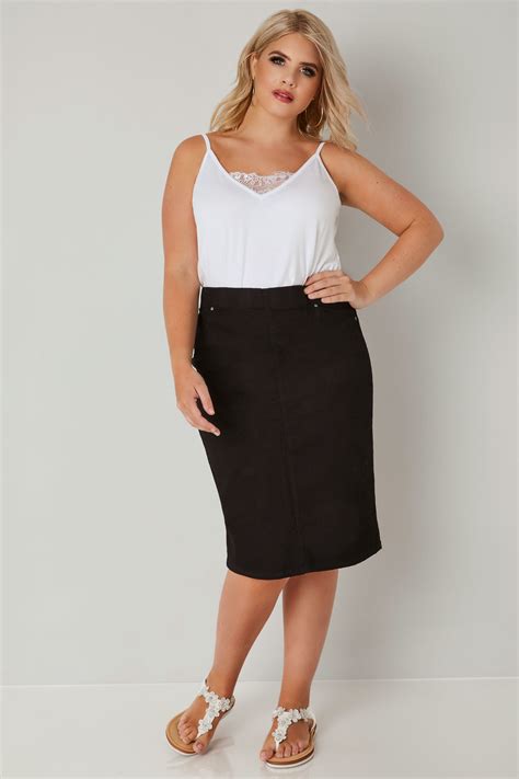 Black Denim Pencil Skirt Plus Size To