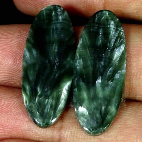 Cts Seraphinite Loose Gemstone Oval Cabochon Pair Natural