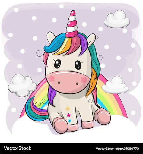 Cartoon Unicorn Is Sitting On Clouds Royalty Free Vector