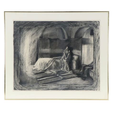 Charcoal Drawing Of Seated Figure On Bed Ebth