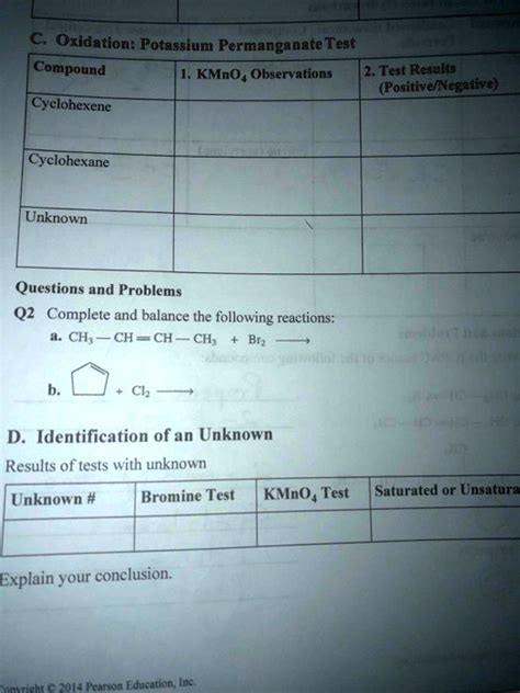 Solved C Oxidation Potassium Permanganate Test Compound Kmno4 Observations 2 Test Reulli