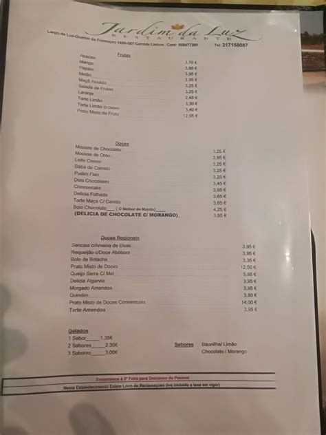 Menu Em Carvoeiro De Carnide Restaurante Lisboa R Neves Costa 39