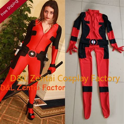 Free Shipping Dhl Women Sexy Redandblack Deadpool Costume With Belt Lycra Spandex Halloween Zentai