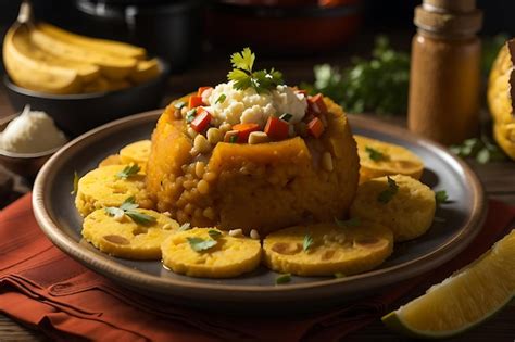 Traditional Puerto Rican Mofongo Mashed Plantains Served With Garlic