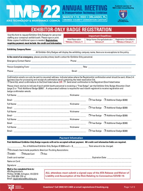 Fillable Online Exhibitor Badge Request 46th Annual New York Course Fax