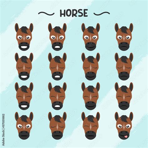 Collection of horse facial expressions in flat design style Stock ...