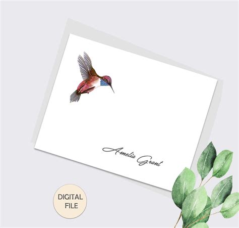 Printable Personalized Stationery Set Hummingbird Notecard Etsy