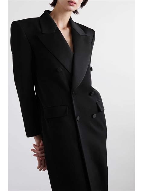 Saint Laurent Double Breasted Satin Trimmed Wool Crepe Coat Net A Porter