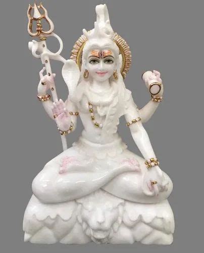 Painted Hindu White Marble Shiva Statue For Worship Size Inch