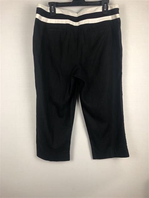 LARRY LEVINE Black And White Linen Blend Cropped Pant Gem