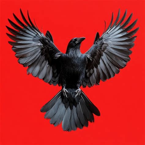 Black Raven On A Red Background Premium Ai Generated Image