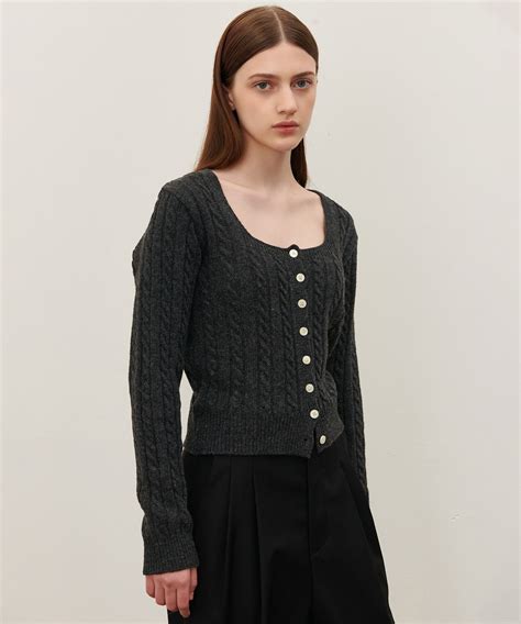 Musinsa Camino Aw Square Neck Twist Knit Charcoal