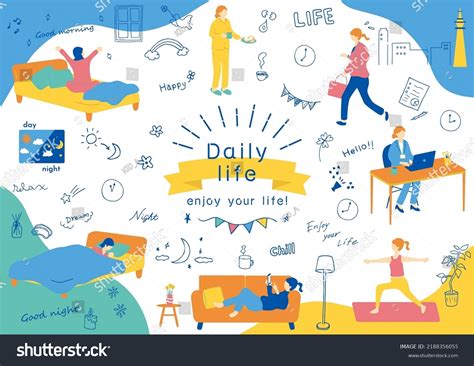 Illustration Day Night Daily Life Woman Stock Vector Royalty Free