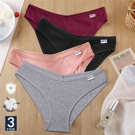 FINETOO Pcs Set Lingerie Sexy Women Cotton Briefs Underwear Female Underpants Solid Color