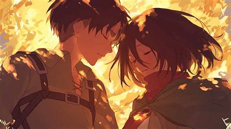 Free Attack On Titan Eren Mikasa Close Desktop Wallpaper