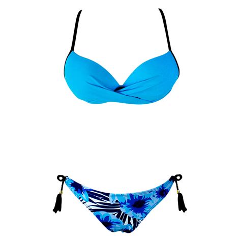 OAVQHLG3B Women Sexy Underwire Padded Printed Backless Bikini Split