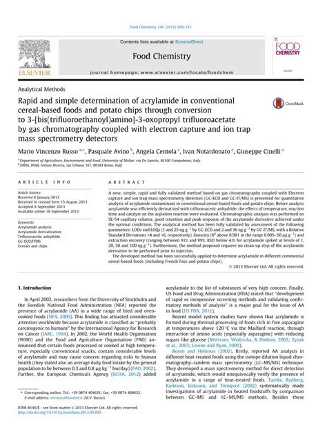 Pdf Rapid And Simple Determination Of Acrylamide In Conventional