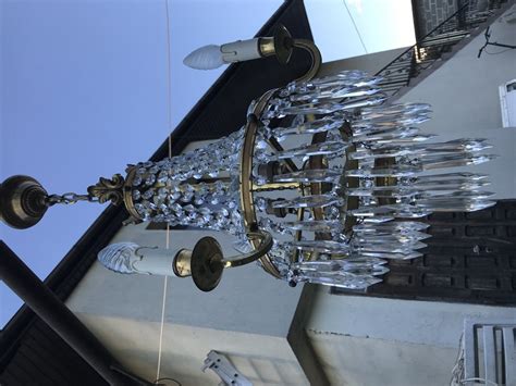 small vintage crystal brass cascade chandelier   sale  pamono