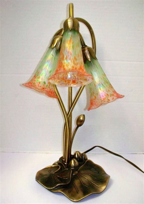 Vintage Tiffany Style Lily Pad Gooseneck Art Deco Table Lamp Light