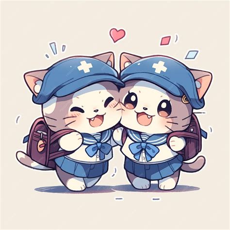 Premium Ai Image Cute Twin Cat With School