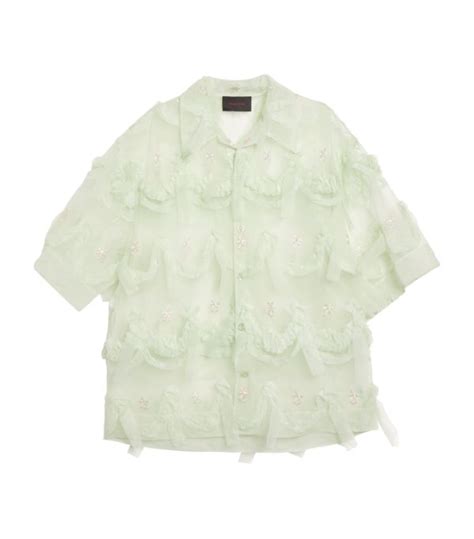 Mens Simone Rocha Green Tulle Floral Embroidered Shirt Harrods UK