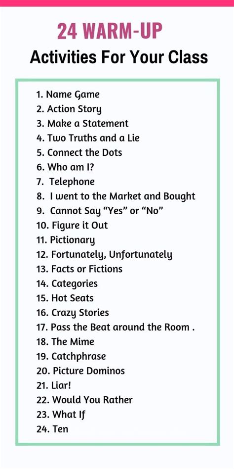 Warm Up Activities For Classroom