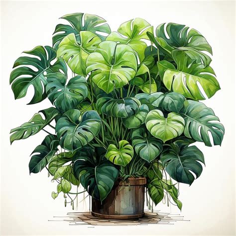 Acuarela Estilo Peque O Monstera En Una Olla Clipart Aislado Foto Premium