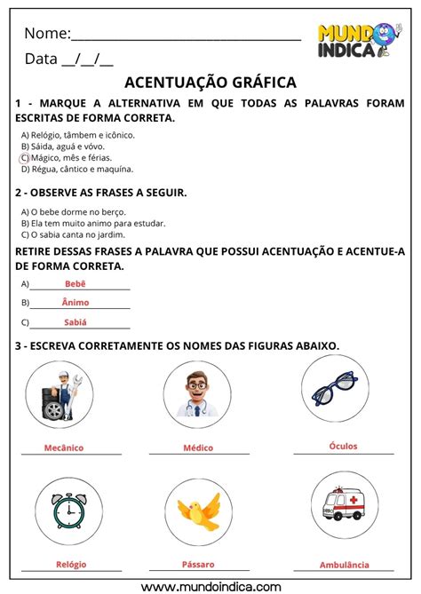 Atividade De Acentuação Grafica - Atividades de Português com Acentuação Gráfica para Imprimir