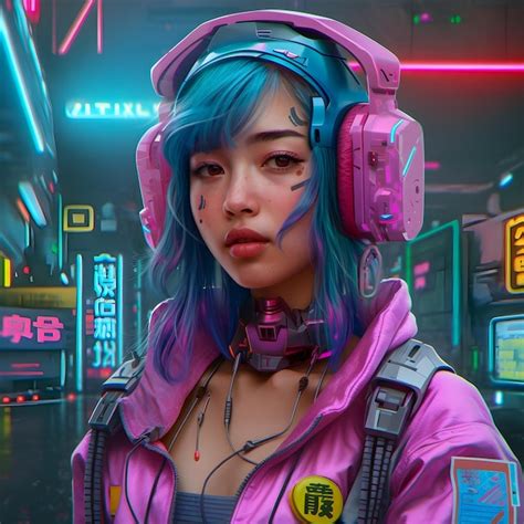 Premium Photo Cyberpunk Girl Future Portrait Asian Teenager