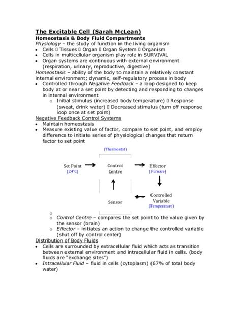 Physiology 1021 Lecture Phys1021 HOMEOSTASIS BODY FLUID