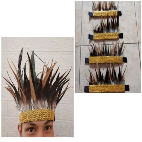 Set Aksesories Kepala Bulu Dayak Topi Bulu Adat Dayak Aksesories