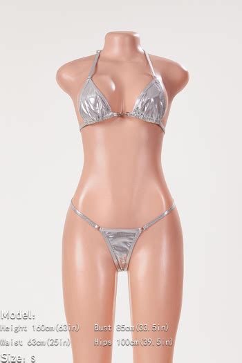 Wholesale Sexy Silver Holographic Unpadded Halter Neck Triangle Bikini
