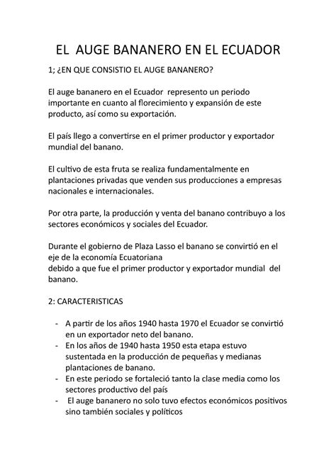 El Auge Bananero En Ecuador El Auge Bananero En El Ecuador En Que