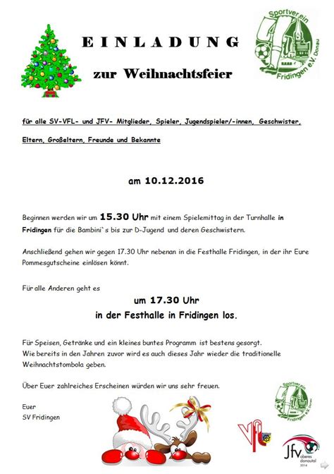 Einladung Zur Weihnachtsfeier JFV Oberes Donautal